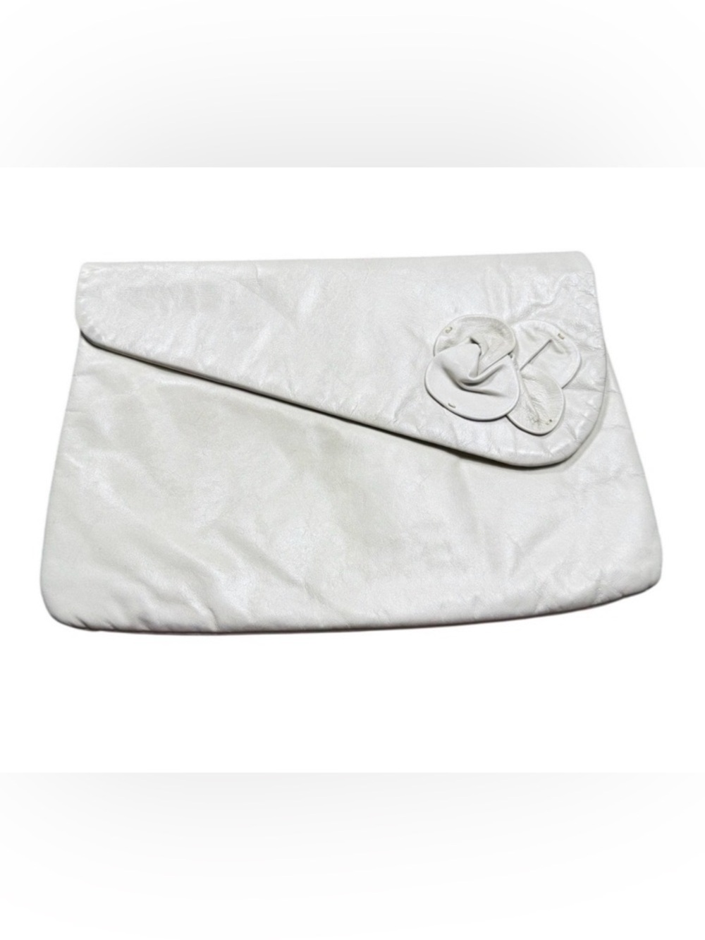 Letisse Vintage Cream Rosette Clutch‎ Envelope Bag Asymmetrical Flap